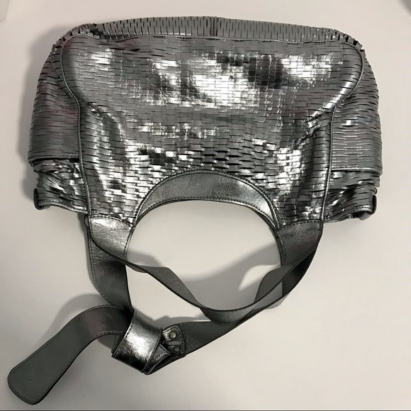 Authentic ⭐️ JIMMY CHOO ⭐️ Woman’s Silver / Metallic Leather Hobo Shoulder Bag - Picture 10 of 17